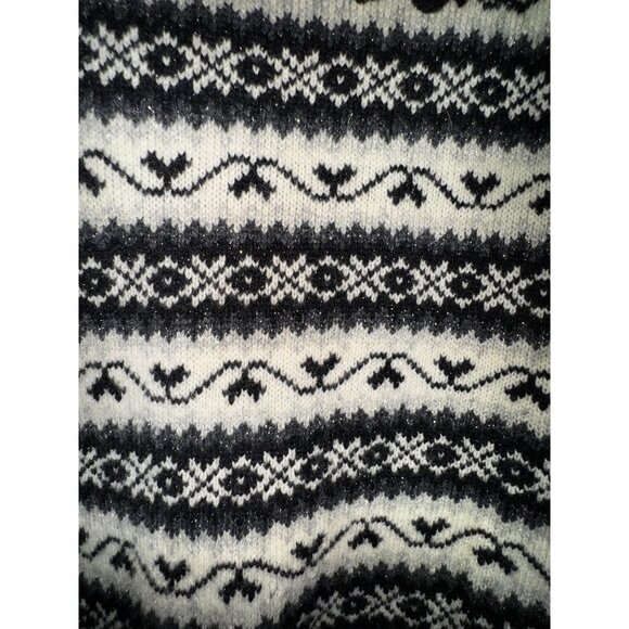 Folia Black & White Lambs Wool Fringe Cardigan Sweater Large Boho Hippie Western - Picture 3 of 7